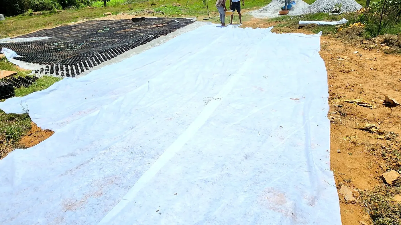 Geotextile over the soft ground